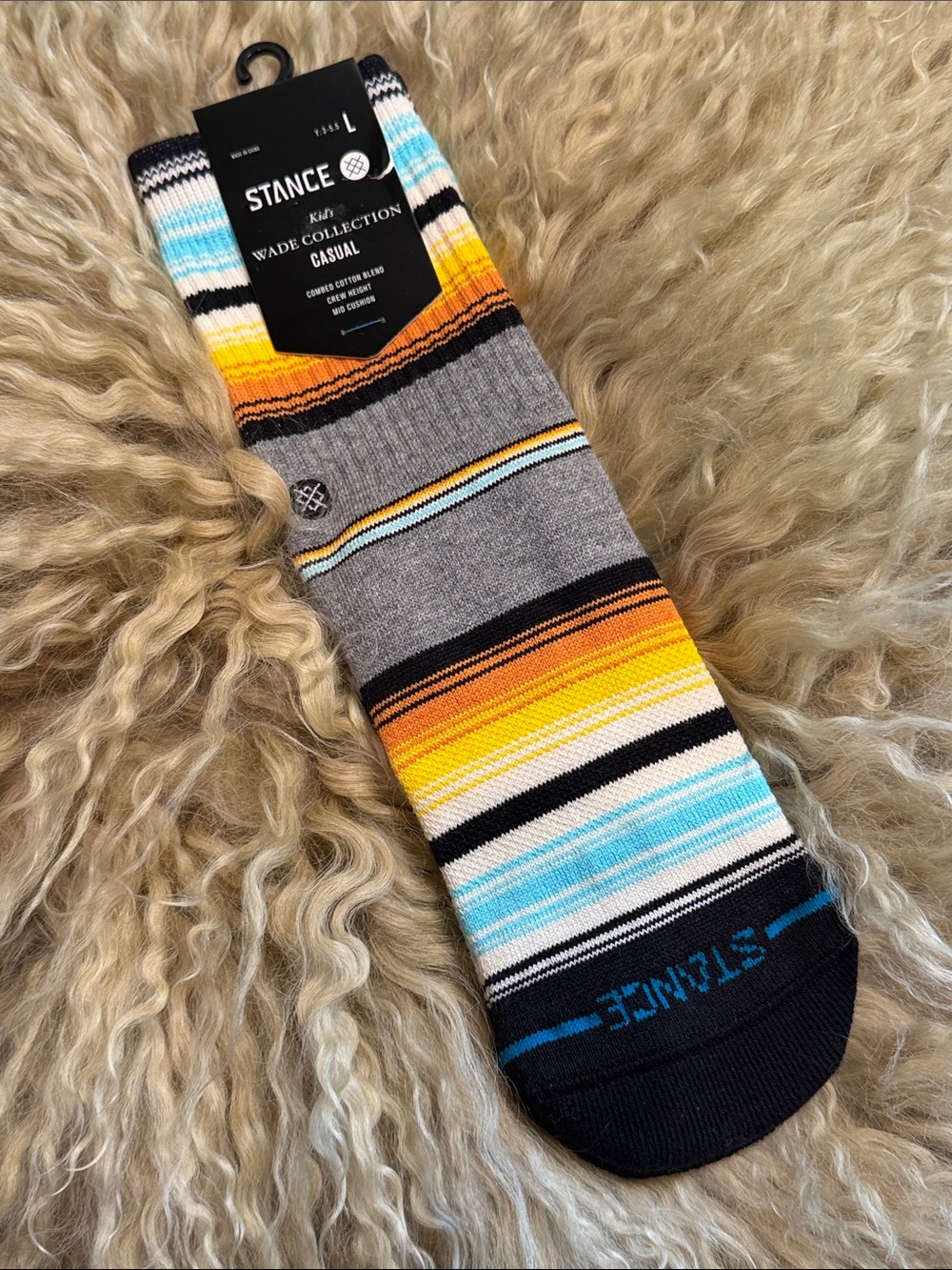 Stance Kid’s WADE COLLECTION Striped Crew Socks Y: 3-5.5 Large